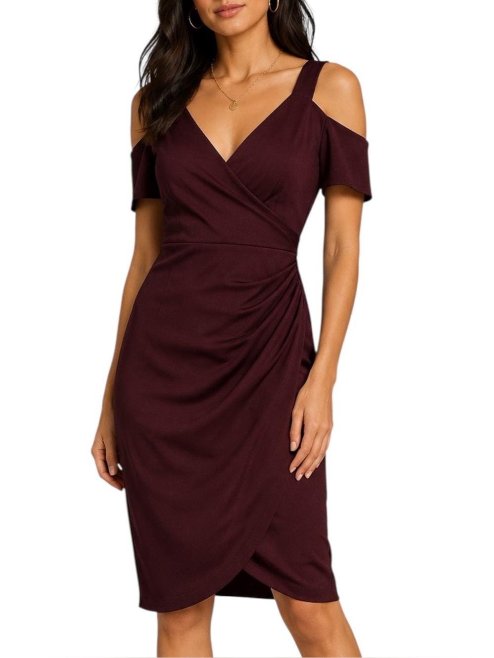 AllSaints Cadia Cold Shoulder Faux Wrap Dress Burgundy US 2 UK 6